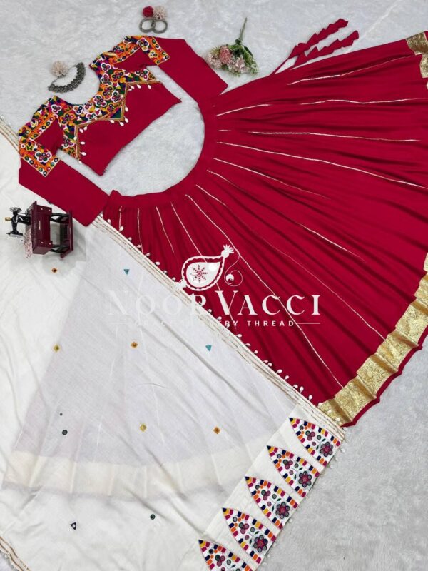 Shop Rayon Silk Semi-Stitched Lehenga Set with Real Mirror & Kodi Lace Work - Image 11