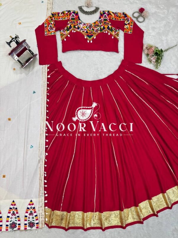 Shop Rayon Silk Semi-Stitched Lehenga Set with Real Mirror & Kodi Lace Work - Image 10