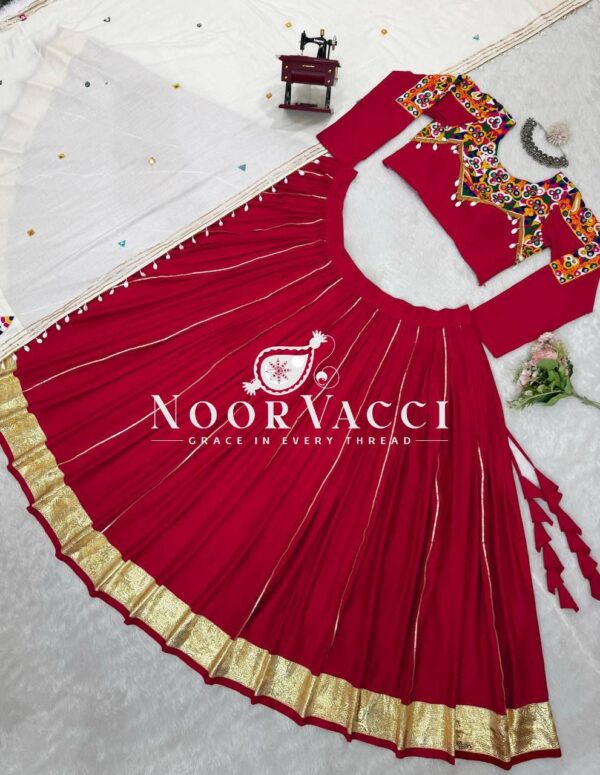 Shop Rayon Silk Semi-Stitched Lehenga Set with Real Mirror & Kodi Lace Work - Image 12