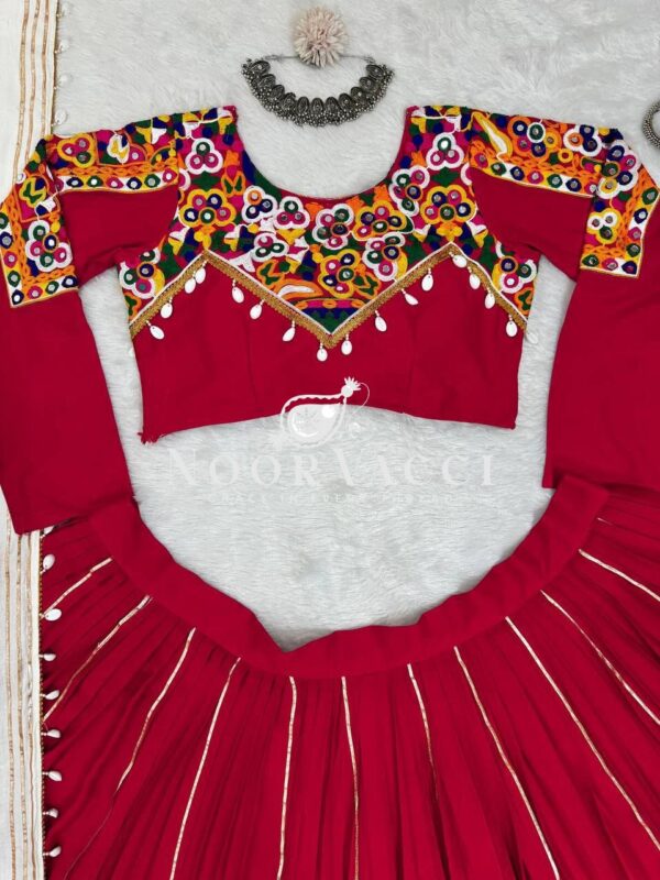Shop Rayon Silk Semi-Stitched Lehenga Set with Real Mirror & Kodi Lace Work - Image 13