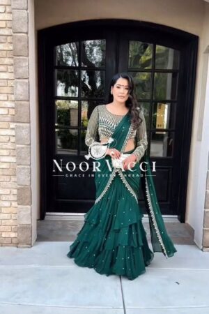 Buy Ready-to-Wear Lehenga Saree with Choli in Faux Georgette
