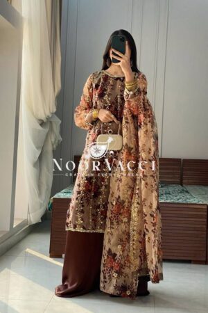 Shop Faux Georgette Embroidered Plazo Set with Dupatta