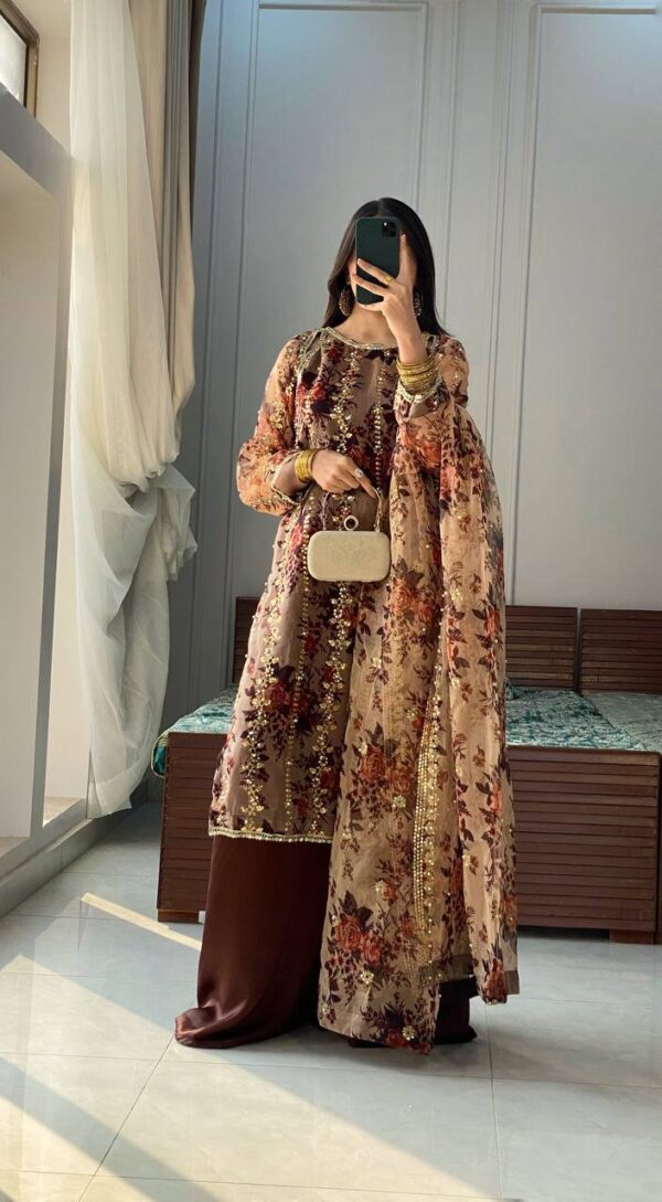 Shop Faux Georgette Embroidered Plazo Set with Dupatta