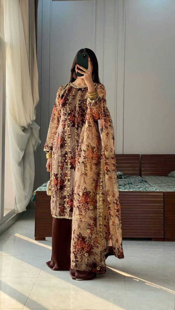 Shop Faux Georgette Embroidered Plazo Set with Dupatta - Image 3