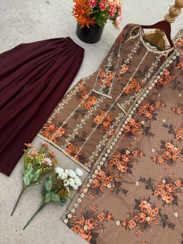 Shop Faux Georgette Embroidered Plazo Set with Dupatta - Image 6