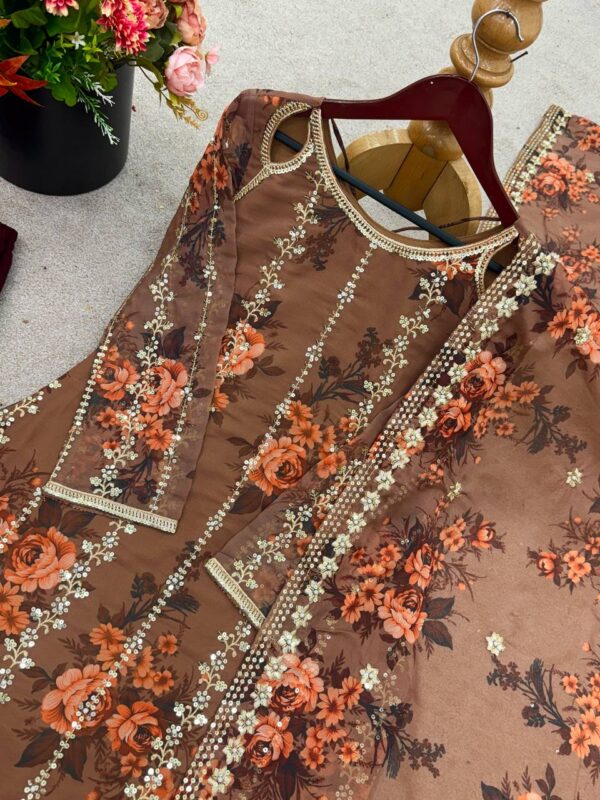 Shop Faux Georgette Embroidered Plazo Set with Dupatta - Image 8