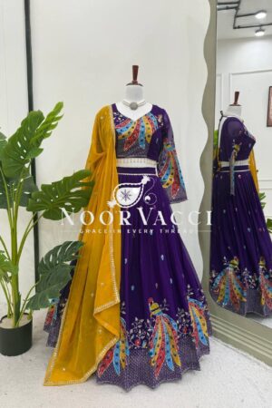 Shop Faux Georgette Fully Stitched Lehenga Set with Sequin Work and Dupatta