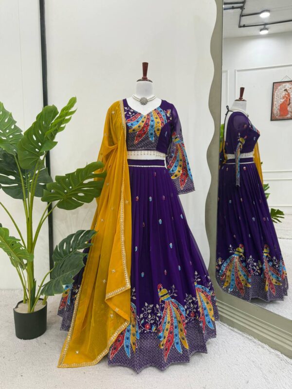 Shop Faux Georgette Fully Stitched Lehenga Set with Sequin Work and Dupatta