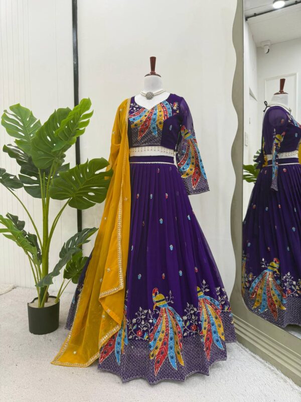 Shop Faux Georgette Fully Stitched Lehenga Set with Sequin Work and Dupatta - Image 3