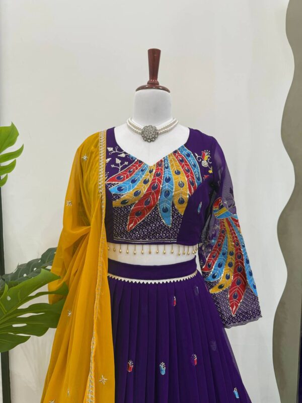 Shop Faux Georgette Fully Stitched Lehenga Set with Sequin Work and Dupatta - Image 2