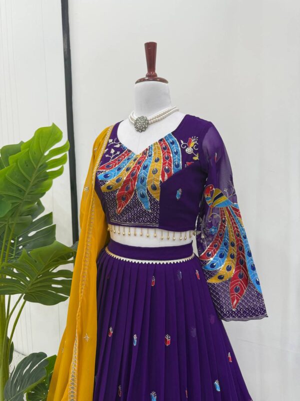 Shop Faux Georgette Fully Stitched Lehenga Set with Sequin Work and Dupatta - Image 4