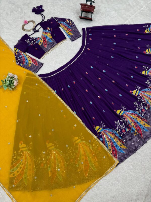Shop Faux Georgette Fully Stitched Lehenga Set with Sequin Work and Dupatta - Image 7