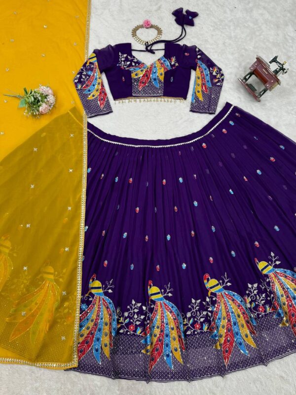 Shop Faux Georgette Fully Stitched Lehenga Set with Sequin Work and Dupatta - Image 6