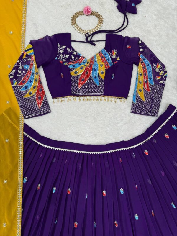 Shop Faux Georgette Fully Stitched Lehenga Set with Sequin Work and Dupatta - Image 10