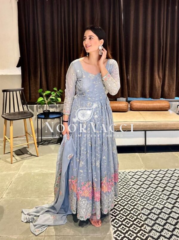 Buy Faux Georgette Embroidered Anarkali Suit with Dupatta and Pant - Image 2
