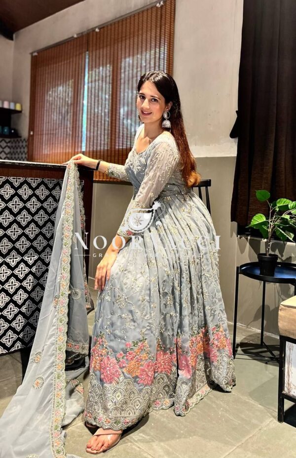 Buy Faux Georgette Embroidered Anarkali Suit with Dupatta and Pant - Image 4