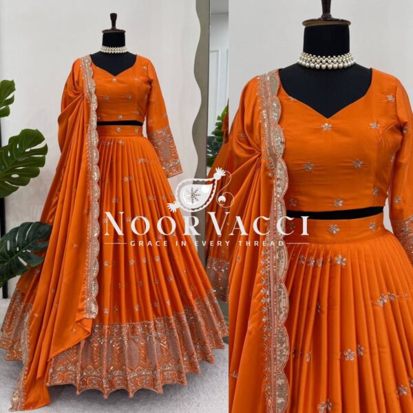 Shop Satin Silk Semi-Stitched Lehenga Set with Cutwork Dupatta - Image 2