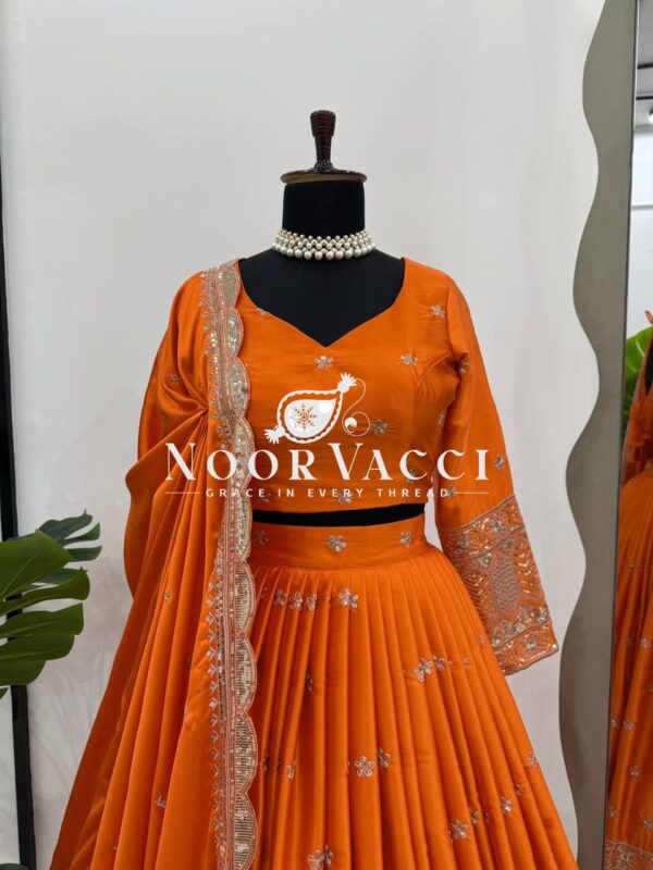 Shop Satin Silk Semi-Stitched Lehenga Set with Cutwork Dupatta - Image 4