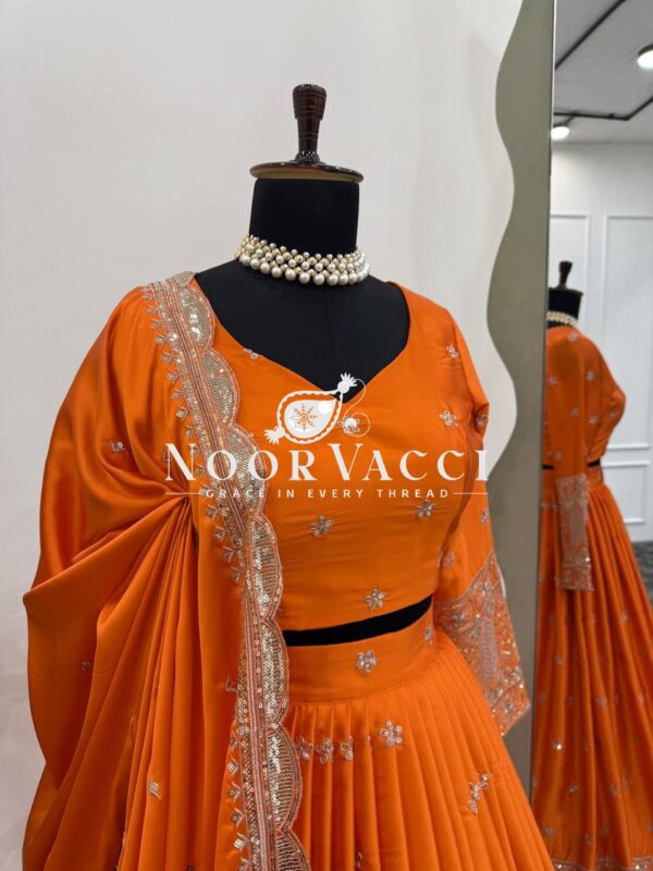 Shop Satin Silk Semi-Stitched Lehenga Set with Cutwork Dupatta - Image 5