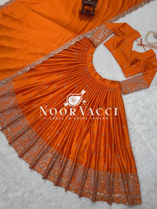 Shop Satin Silk Semi-Stitched Lehenga Set with Cutwork Dupatta - Image 6