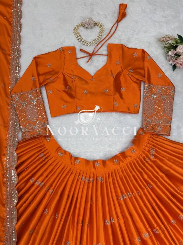 Shop Satin Silk Semi-Stitched Lehenga Set with Cutwork Dupatta - Image 7