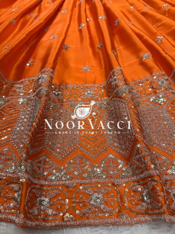 Shop Satin Silk Semi-Stitched Lehenga Set with Cutwork Dupatta - Image 9