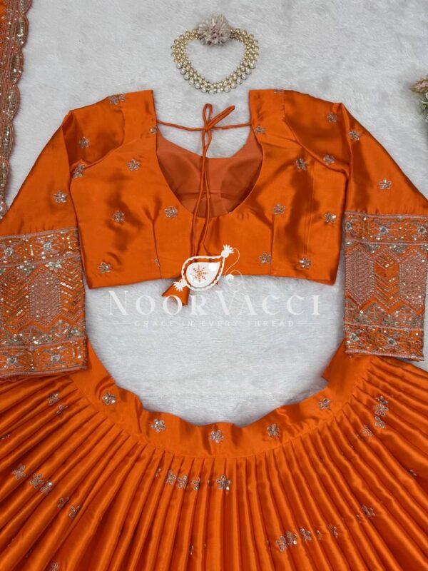 Shop Satin Silk Semi-Stitched Lehenga Set with Cutwork Dupatta - Image 8