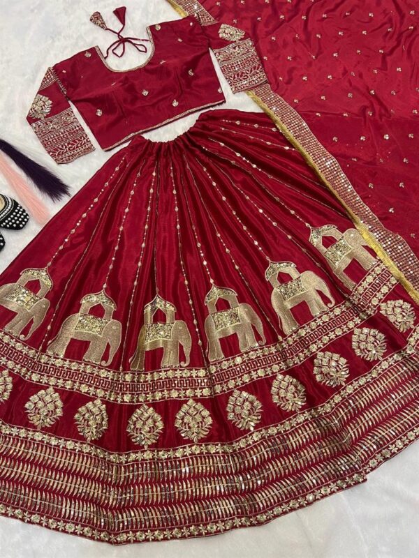 Chinon Silk Embroidered Wedding Lehenga Choli with Dupatta - Image 4