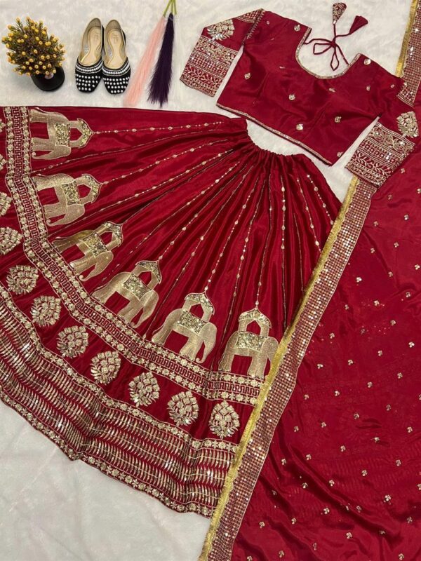 Chinon Silk Embroidered Wedding Lehenga Choli with Dupatta - Image 5