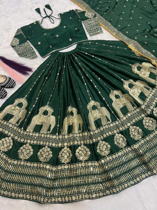 Chinon Silk Embroidered Wedding Lehenga Choli with Dupatta - Image 4
