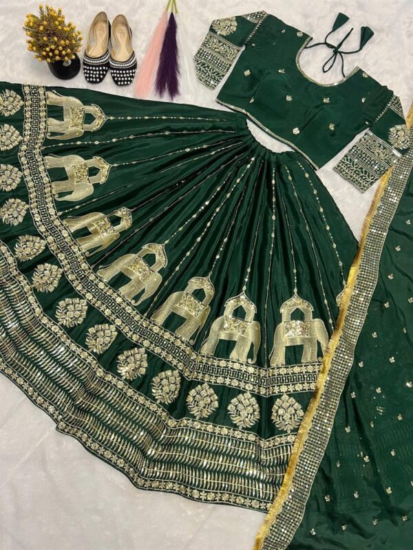 Chinon Silk Embroidered Wedding Lehenga Choli with Dupatta - Image 5