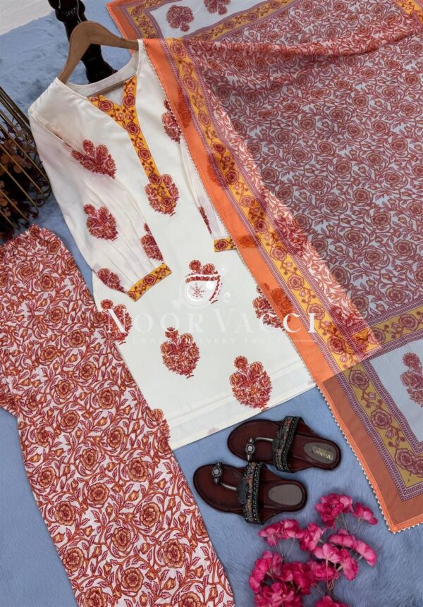 Buy Masalin Cotton Printed Farshi Co-Ord Set with Chiffon Dupatta - Image 2