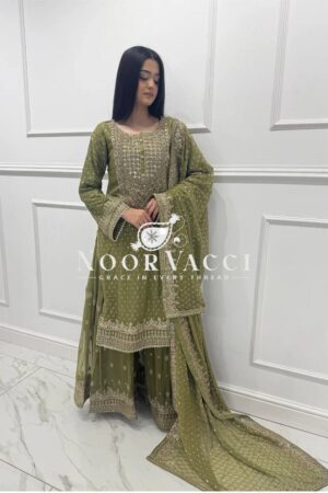 Buy Faux Georgette Sharara Set with Embroidery & Sequence Work