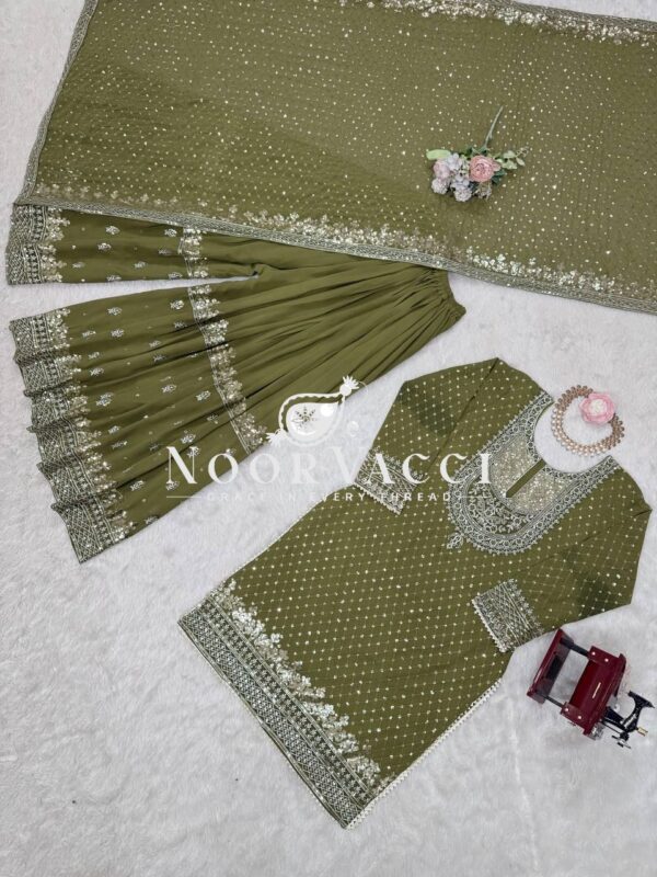Buy Faux Georgette Sharara Set with Embroidery & Sequence Work - Image 3