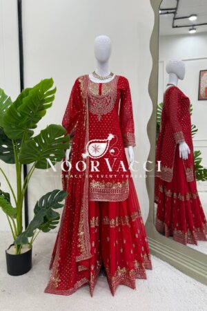 Shop Faux Georgette Sharara Set with Embroidery & Sequence Work