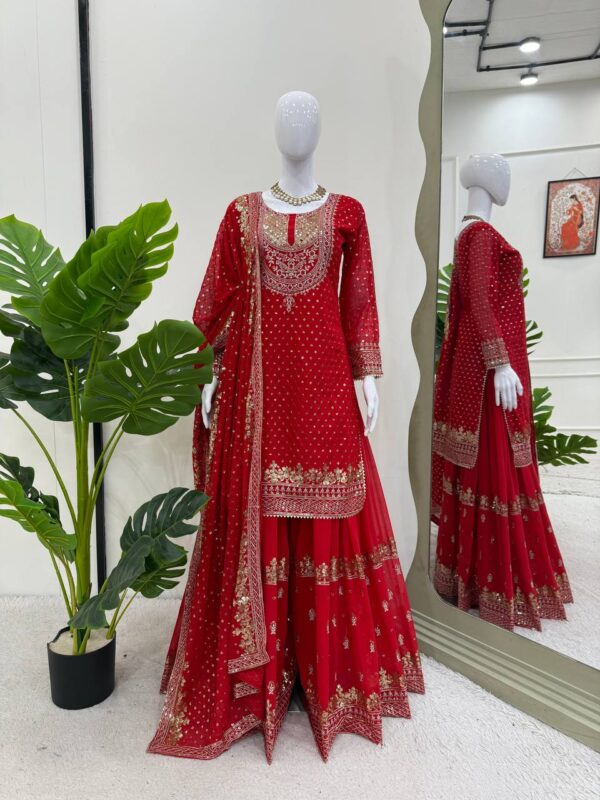Shop Faux Georgette Sharara Set with Embroidery & Sequence Work