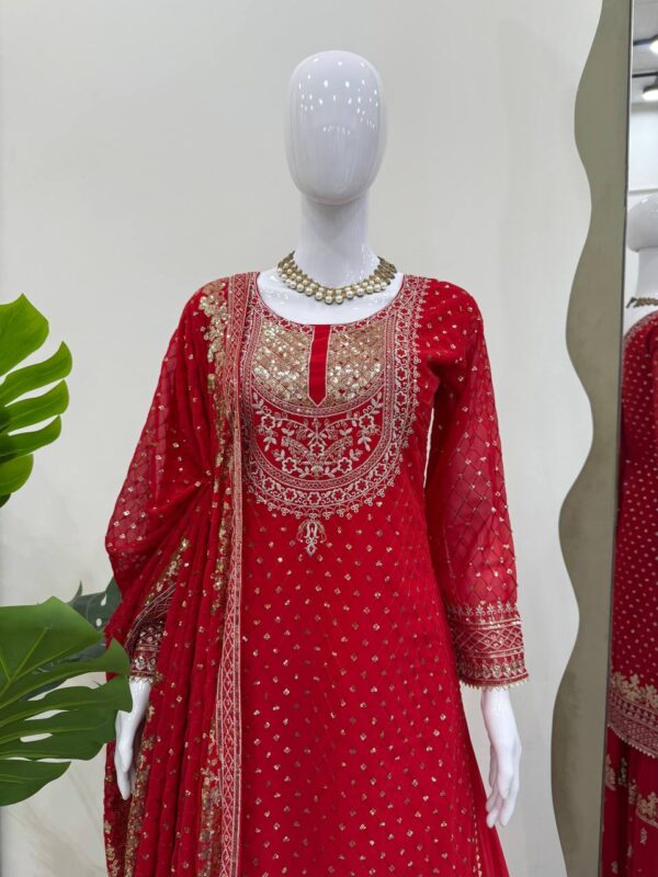 Shop Faux Georgette Sharara Set with Embroidery & Sequence Work - Image 3