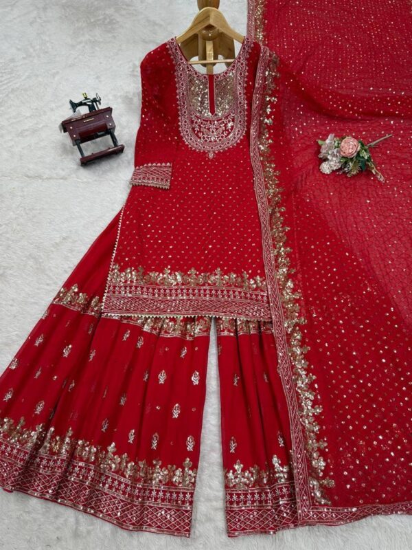 Shop Faux Georgette Sharara Set with Embroidery & Sequence Work - Image 4