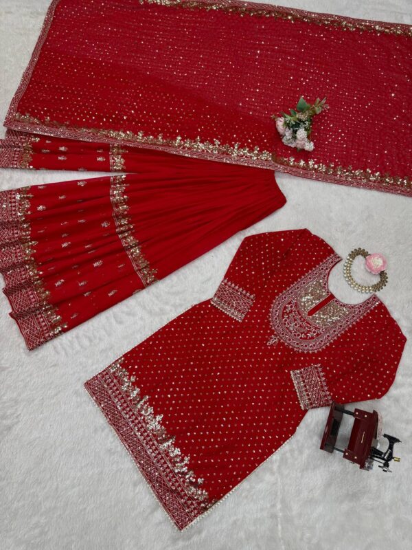 Shop Faux Georgette Sharara Set with Embroidery & Sequence Work - Image 5