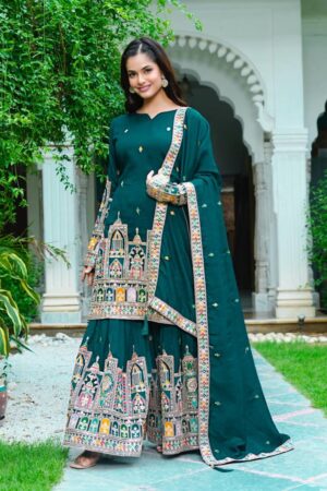 Pure Chinon Silk Heavy Embroidered Plazzo Set with Dupatta