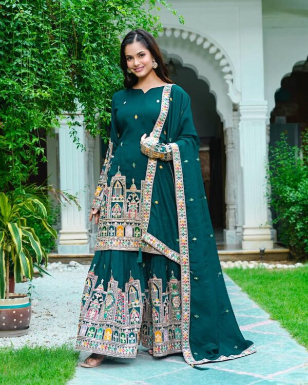 Pure Chinon Silk Heavy Embroidered Plazzo Set with Dupatta