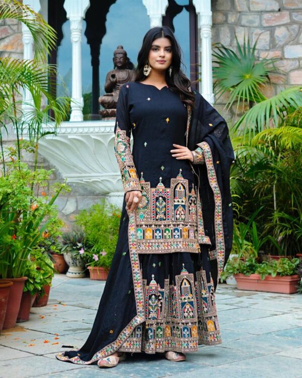 Pure Chinon Silk Heavy Embroidered Plazzo Set with Dupatta