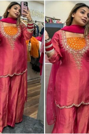 Simar Silk Embroidered Plazzo Set with Soft Tissue Dupatta