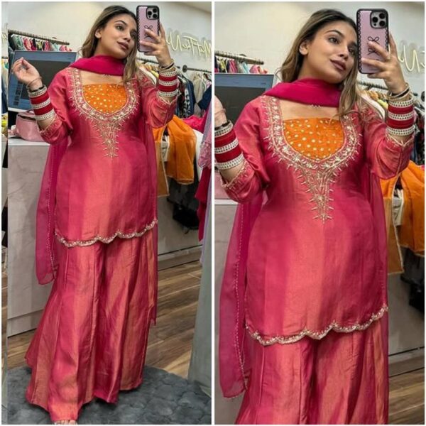 Simar Silk Embroidered Plazzo Set with Soft Tissue Dupatta