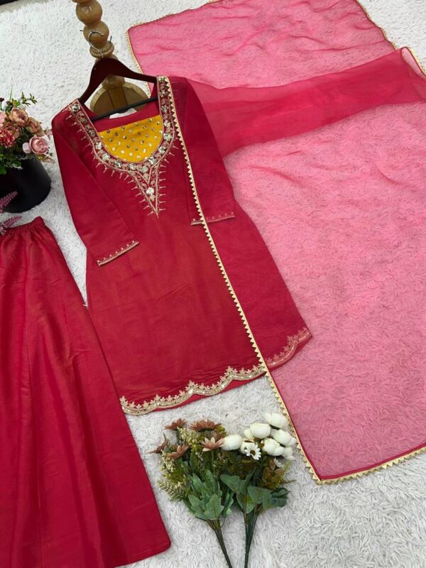 Simar Silk Embroidered Plazzo Set with Soft Tissue Dupatta - Image 3