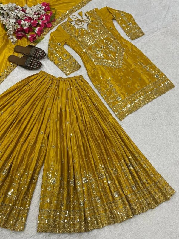 Designer Party Wear Sharara Palazzo Suit with Embroidered Dupatta - Image 5