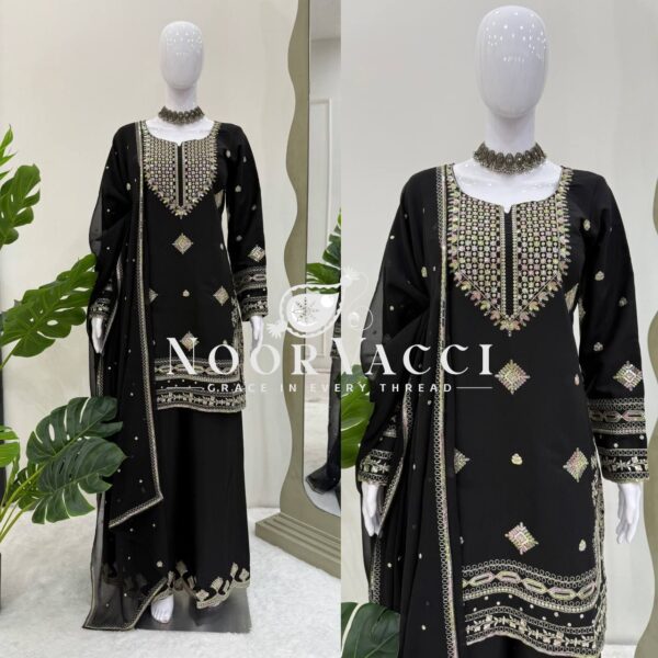 Buy Roman Silk Sharara Set with Sequence & Thread Embroidery - Image 2