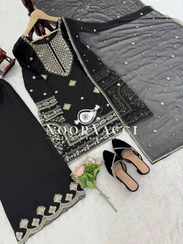 Buy Roman Silk Sharara Set with Sequence & Thread Embroidery - Image 3