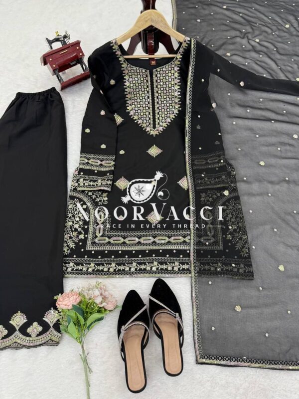 Buy Roman Silk Sharara Set with Sequence & Thread Embroidery - Image 4