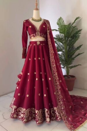 Jimi Choo Sequins Embroidered Lehenga Choli Set with Lace Border Dupatta